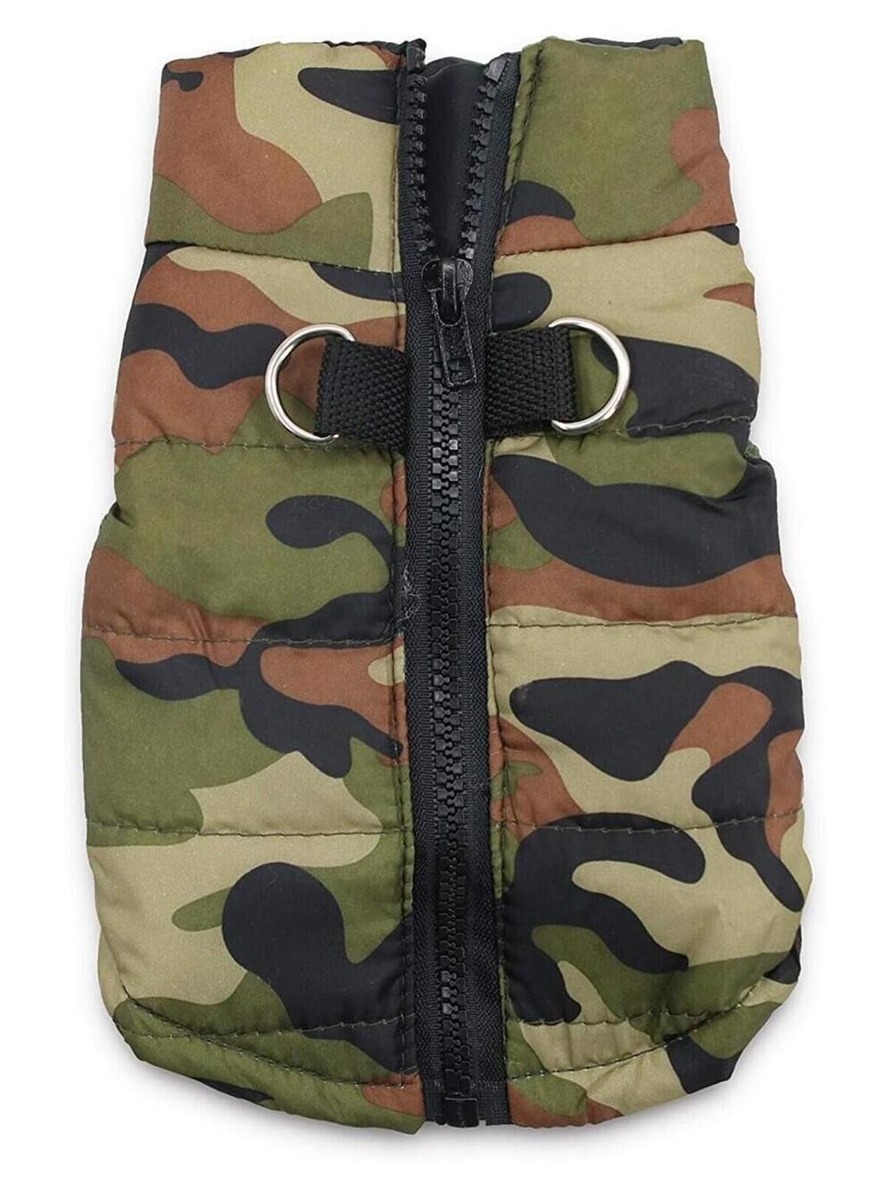 DroolingDog Green Camo Camp Puffer Jacket Harness Puppy Dog Pet Outerwear Medium
